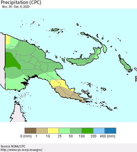 Papua New Guinea Precipitation (CPC) Thematic Map For 11/30/2020 - 12/6/2020