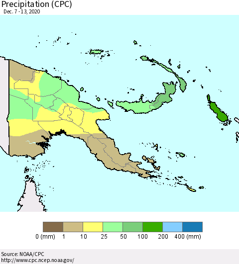 Papua New Guinea Precipitation (CPC) Thematic Map For 12/7/2020 - 12/13/2020