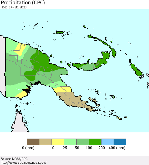 Papua New Guinea Precipitation (CPC) Thematic Map For 12/14/2020 - 12/20/2020
