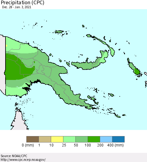 Papua New Guinea Precipitation (CPC) Thematic Map For 12/28/2020 - 1/3/2021