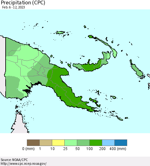 Papua New Guinea Precipitation (CPC) Thematic Map For 2/6/2023 - 2/12/2023