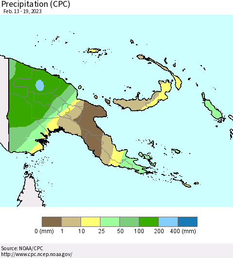 Papua New Guinea Precipitation (CPC) Thematic Map For 2/13/2023 - 2/19/2023