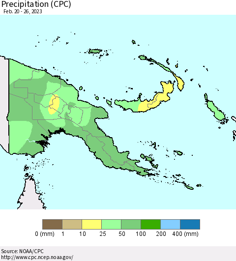 Papua New Guinea Precipitation (CPC) Thematic Map For 2/20/2023 - 2/26/2023