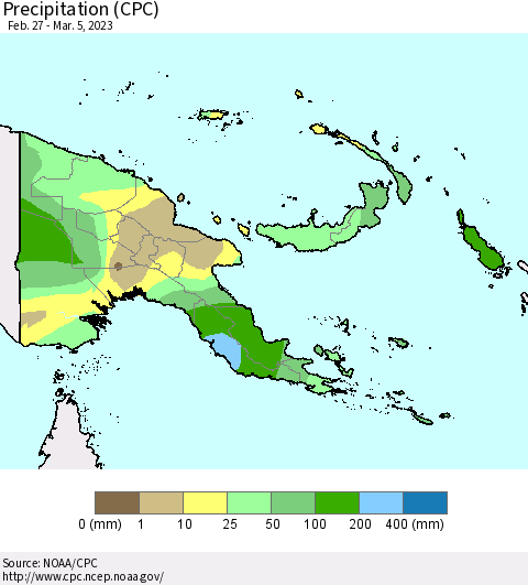 Papua New Guinea Precipitation (CPC) Thematic Map For 2/27/2023 - 3/5/2023