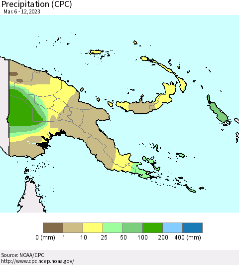 Papua New Guinea Precipitation (CPC) Thematic Map For 3/6/2023 - 3/12/2023