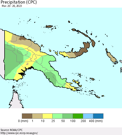 Papua New Guinea Precipitation (CPC) Thematic Map For 3/20/2023 - 3/26/2023