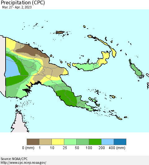 Papua New Guinea Precipitation (CPC) Thematic Map For 3/27/2023 - 4/2/2023
