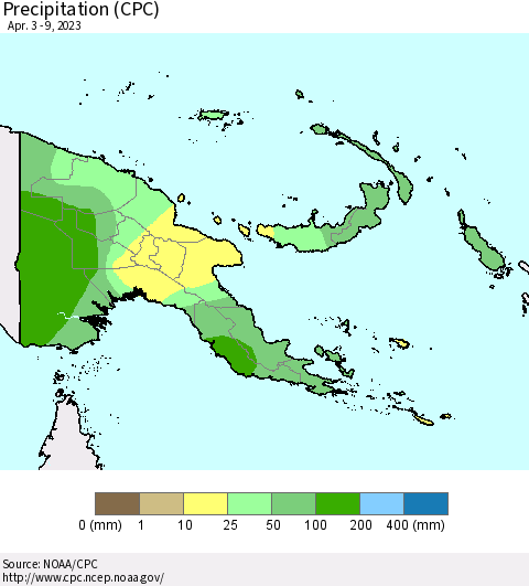 Papua New Guinea Precipitation (CPC) Thematic Map For 4/3/2023 - 4/9/2023