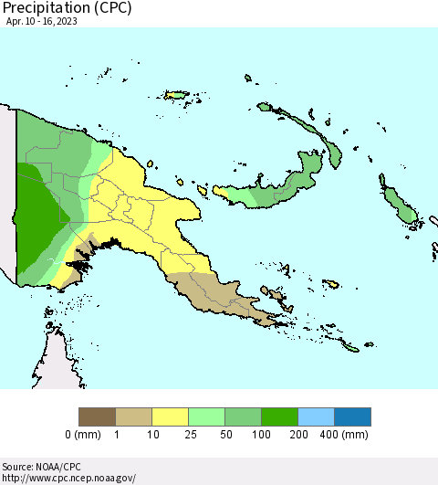 Papua New Guinea Precipitation (CPC) Thematic Map For 4/10/2023 - 4/16/2023