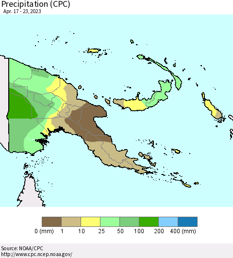 Papua New Guinea Precipitation (CPC) Thematic Map For 4/17/2023 - 4/23/2023