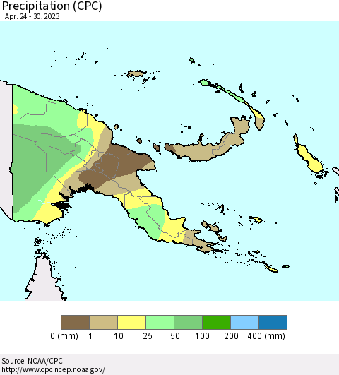 Papua New Guinea Precipitation (CPC) Thematic Map For 4/24/2023 - 4/30/2023