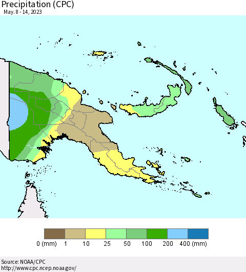 Papua New Guinea Precipitation (CPC) Thematic Map For 5/8/2023 - 5/14/2023