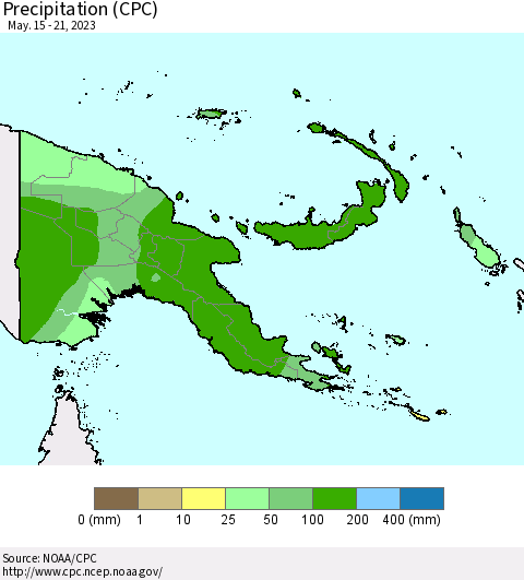 Papua New Guinea Precipitation (CPC) Thematic Map For 5/15/2023 - 5/21/2023