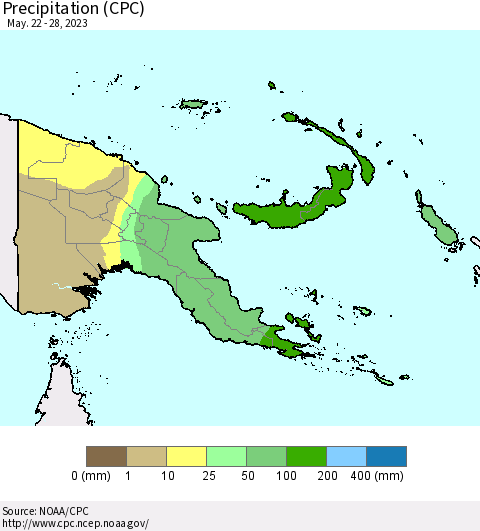 Papua New Guinea Precipitation (CPC) Thematic Map For 5/22/2023 - 5/28/2023