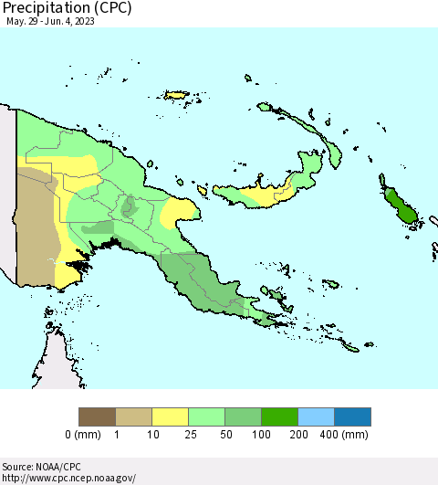 Papua New Guinea Precipitation (CPC) Thematic Map For 5/29/2023 - 6/4/2023