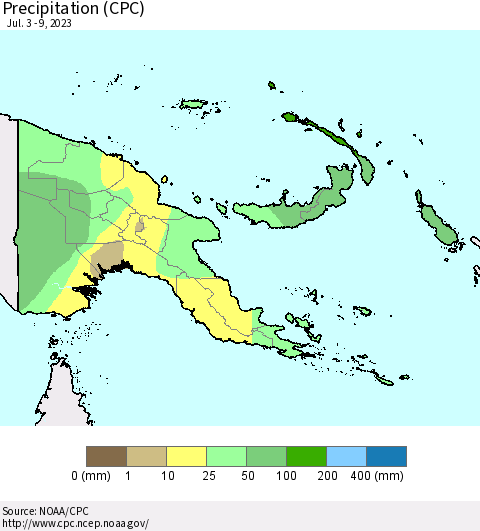 Papua New Guinea Precipitation (CPC) Thematic Map For 7/3/2023 - 7/9/2023