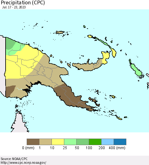 Papua New Guinea Precipitation (CPC) Thematic Map For 7/17/2023 - 7/23/2023