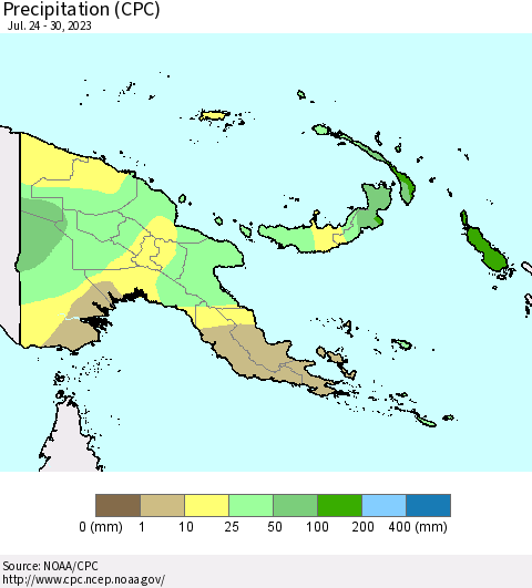 Papua New Guinea Precipitation (CPC) Thematic Map For 7/24/2023 - 7/30/2023