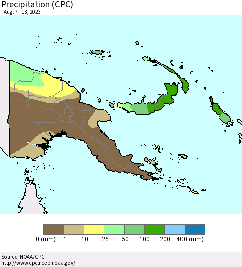 Papua New Guinea Precipitation (CPC) Thematic Map For 8/7/2023 - 8/13/2023