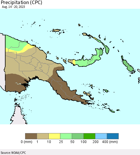 Papua New Guinea Precipitation (CPC) Thematic Map For 8/14/2023 - 8/20/2023
