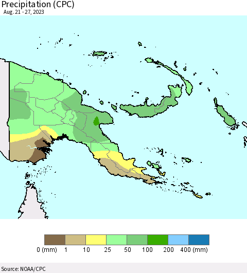 Papua New Guinea Precipitation (CPC) Thematic Map For 8/21/2023 - 8/27/2023