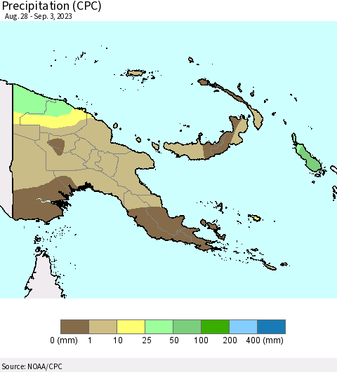 Papua New Guinea Precipitation (CPC) Thematic Map For 8/28/2023 - 9/3/2023