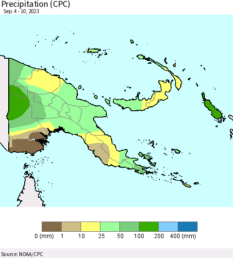 Papua New Guinea Precipitation (CPC) Thematic Map For 9/4/2023 - 9/10/2023