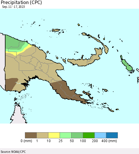 Papua New Guinea Precipitation (CPC) Thematic Map For 9/11/2023 - 9/17/2023