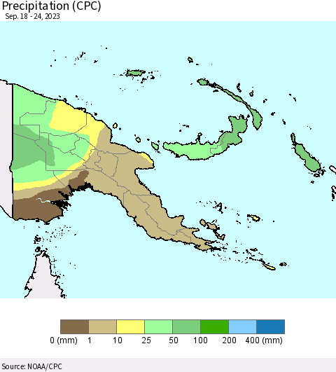 Papua New Guinea Precipitation (CPC) Thematic Map For 9/18/2023 - 9/24/2023