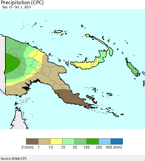 Papua New Guinea Precipitation (CPC) Thematic Map For 9/25/2023 - 10/1/2023