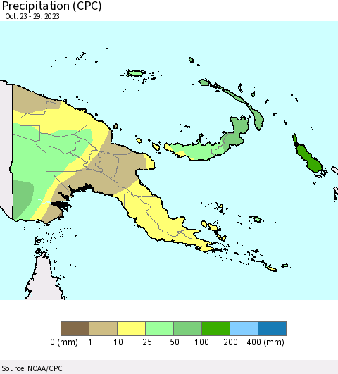 Papua New Guinea Precipitation (CPC) Thematic Map For 10/23/2023 - 10/29/2023