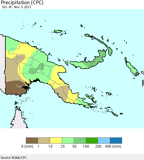 Papua New Guinea Precipitation (CPC) Thematic Map For 10/30/2023 - 11/5/2023
