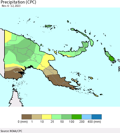 Papua New Guinea Precipitation (CPC) Thematic Map For 11/6/2023 - 11/12/2023