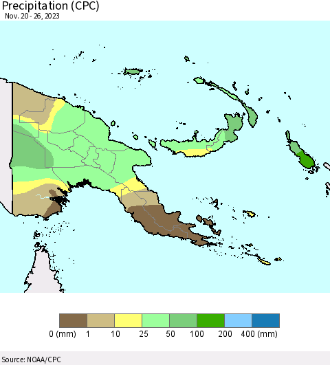 Papua New Guinea Precipitation (CPC) Thematic Map For 11/20/2023 - 11/26/2023