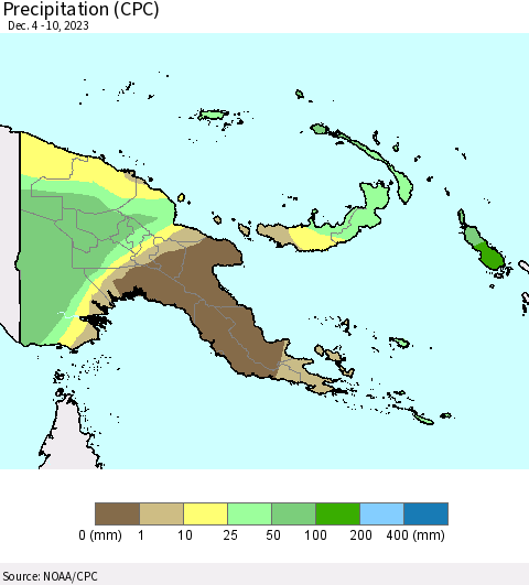 Papua New Guinea Precipitation (CPC) Thematic Map For 12/4/2023 - 12/10/2023