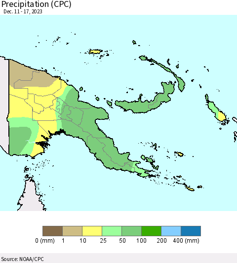 Papua New Guinea Precipitation (CPC) Thematic Map For 12/11/2023 - 12/17/2023