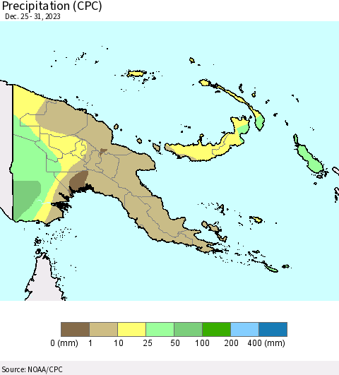 Papua New Guinea Precipitation (CPC) Thematic Map For 12/25/2023 - 12/31/2023