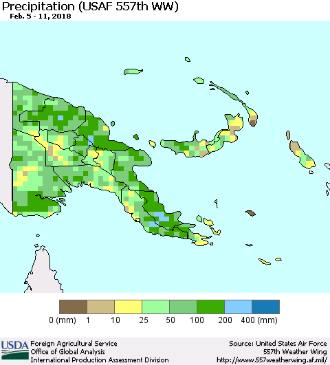 Papua New Guinea Precipitation (USAF 557th WW) Thematic Map For 2/5/2018 - 2/11/2018