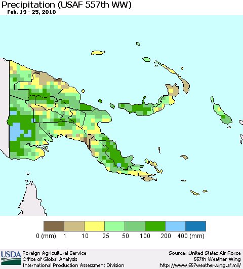 Papua New Guinea Precipitation (USAF 557th WW) Thematic Map For 2/19/2018 - 2/25/2018