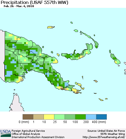 Papua New Guinea Precipitation (USAF 557th WW) Thematic Map For 2/26/2018 - 3/4/2018