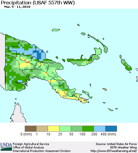 Papua New Guinea Precipitation (USAF 557th WW) Thematic Map For 3/5/2018 - 3/11/2018