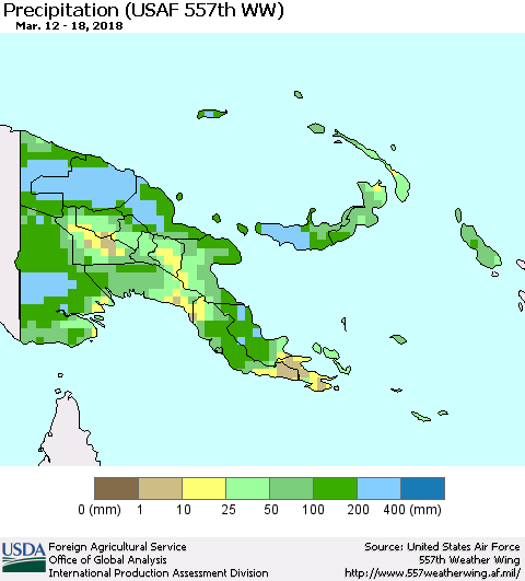 Papua New Guinea Precipitation (USAF 557th WW) Thematic Map For 3/12/2018 - 3/18/2018