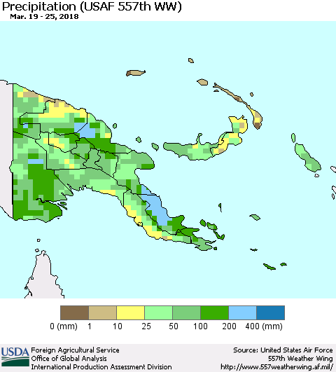 Papua New Guinea Precipitation (USAF 557th WW) Thematic Map For 3/19/2018 - 3/25/2018