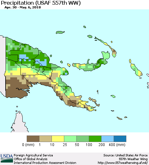Papua New Guinea Precipitation (USAF 557th WW) Thematic Map For 4/30/2018 - 5/6/2018