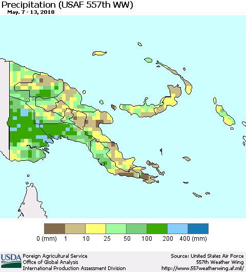 Papua New Guinea Precipitation (USAF 557th WW) Thematic Map For 5/7/2018 - 5/13/2018
