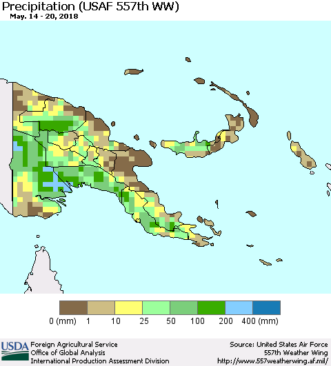 Papua New Guinea Precipitation (USAF 557th WW) Thematic Map For 5/14/2018 - 5/20/2018