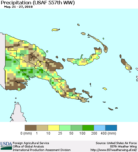 Papua New Guinea Precipitation (USAF 557th WW) Thematic Map For 5/21/2018 - 5/27/2018