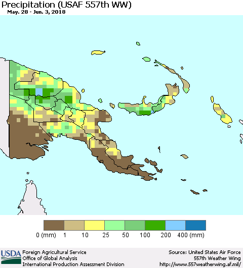 Papua New Guinea Precipitation (USAF 557th WW) Thematic Map For 5/28/2018 - 6/3/2018
