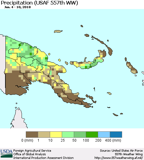 Papua New Guinea Precipitation (USAF 557th WW) Thematic Map For 6/4/2018 - 6/10/2018