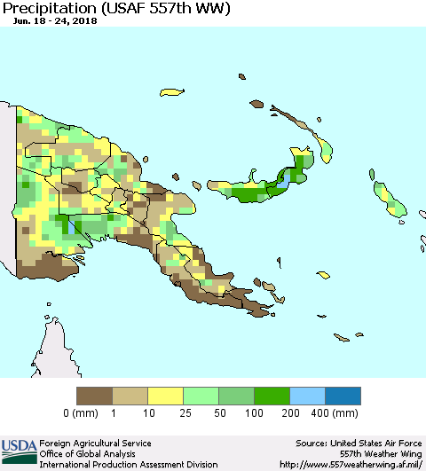 Papua New Guinea Precipitation (USAF 557th WW) Thematic Map For 6/18/2018 - 6/24/2018
